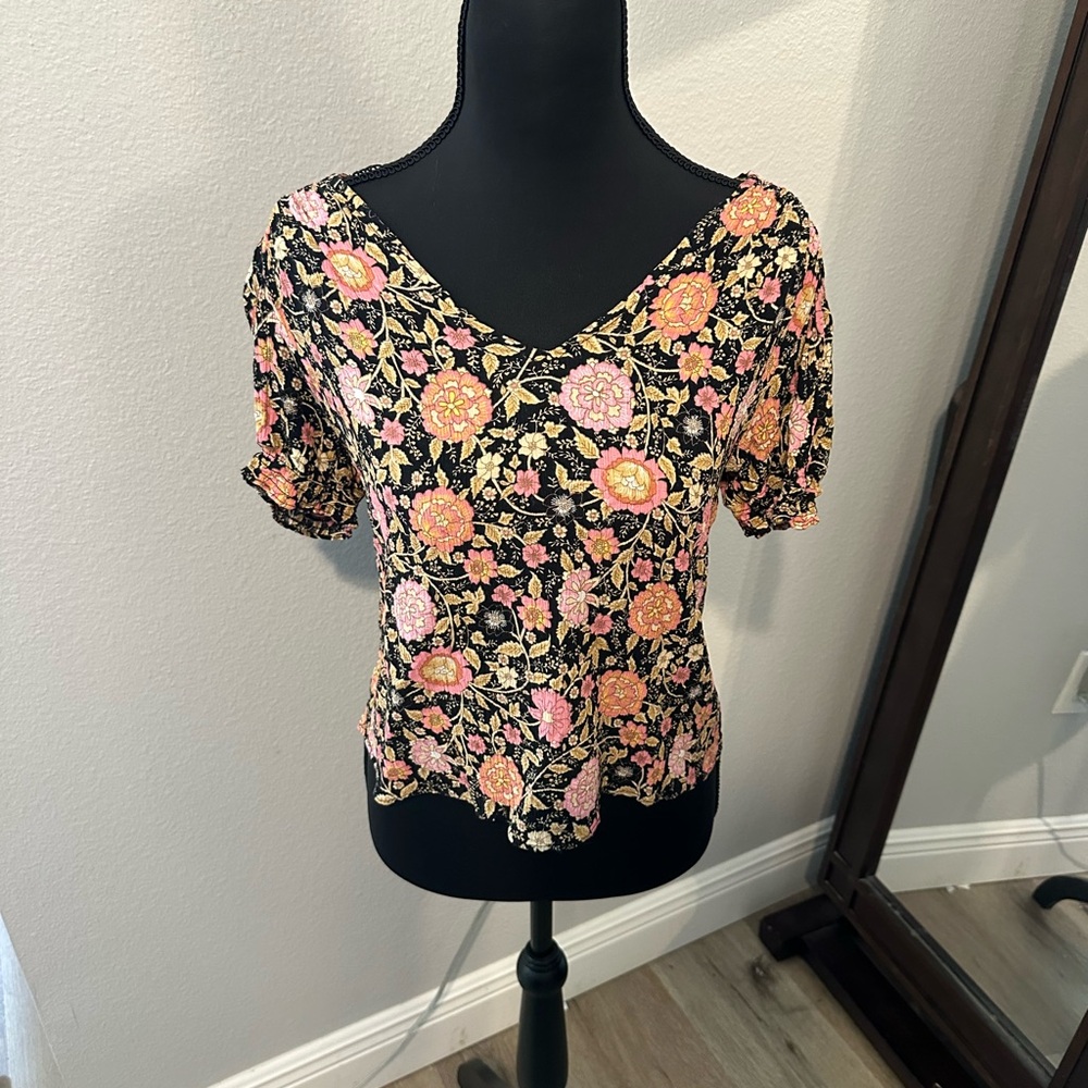 Floral Black Top